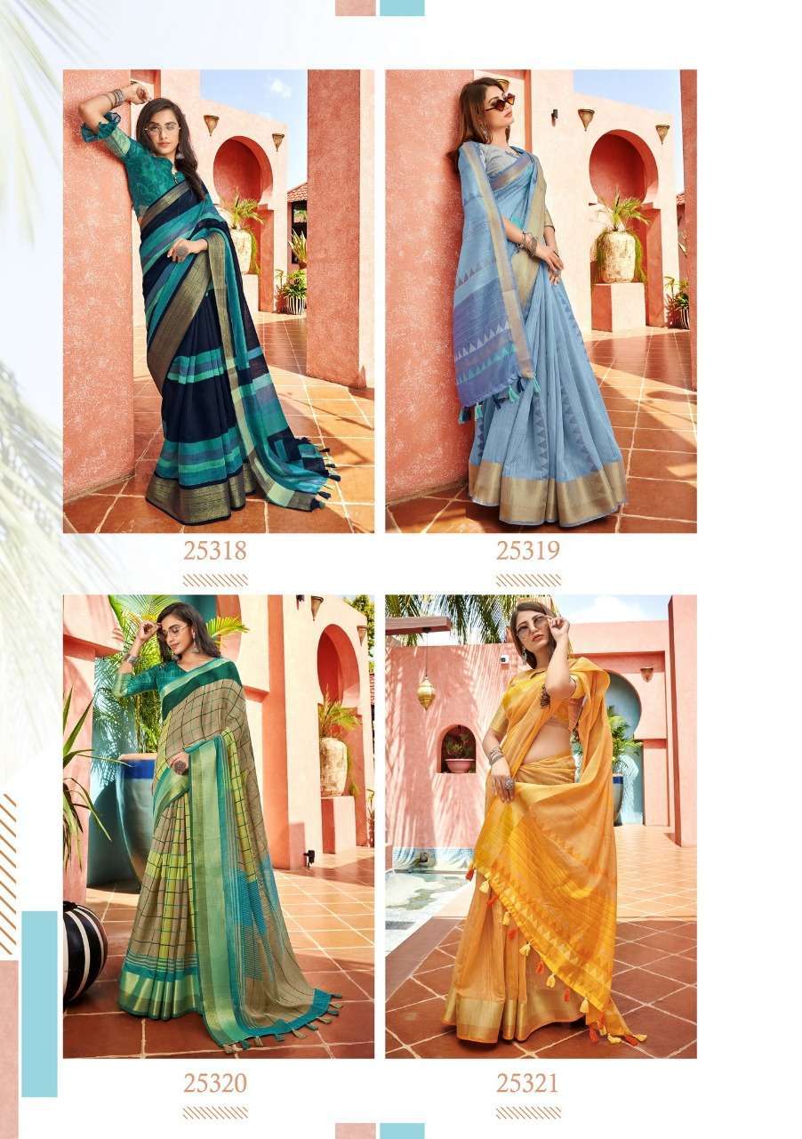 MFUNE VOL-3 BY TRIVENI 25318 TO 25325 SERIES INDIAN TRADITIONAL WEAR COLLECTION BEAUTIFUL STYLISH FANCY COLORFUL PARTY WEAR & OCCASIONAL WEAR LINEN COTTON SAREES AT WHOLESALE PRICE
