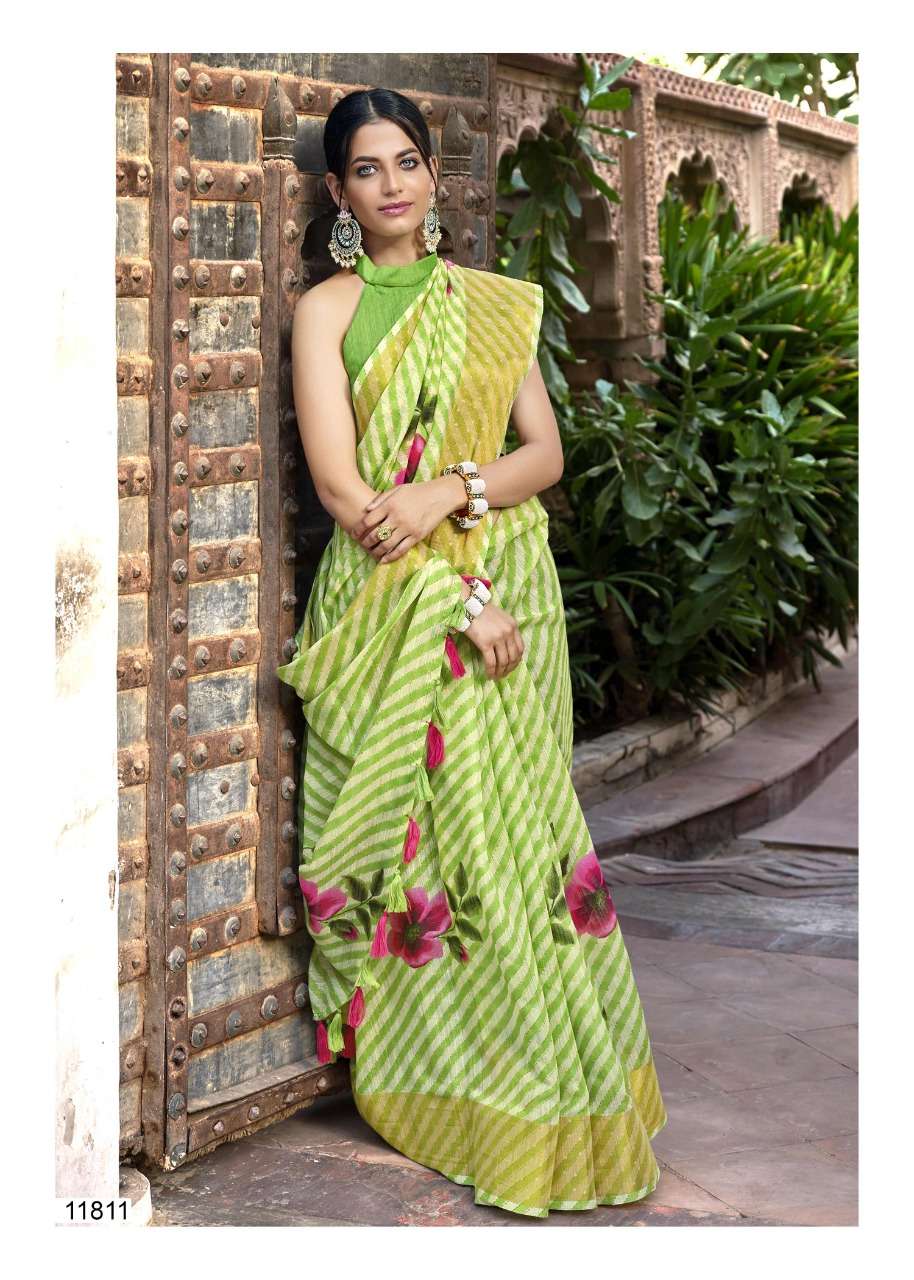 GANGAUR BY TRIVENI 11811 TO 11818 SERIES INDIAN TRADITIONAL WEAR COLLECTION BEAUTIFUL STYLISH FANCY COLORFUL PARTY WEAR & OCCASIONAL WEAR LINEN COTTON SAREES AT WHOLESALE PRICE