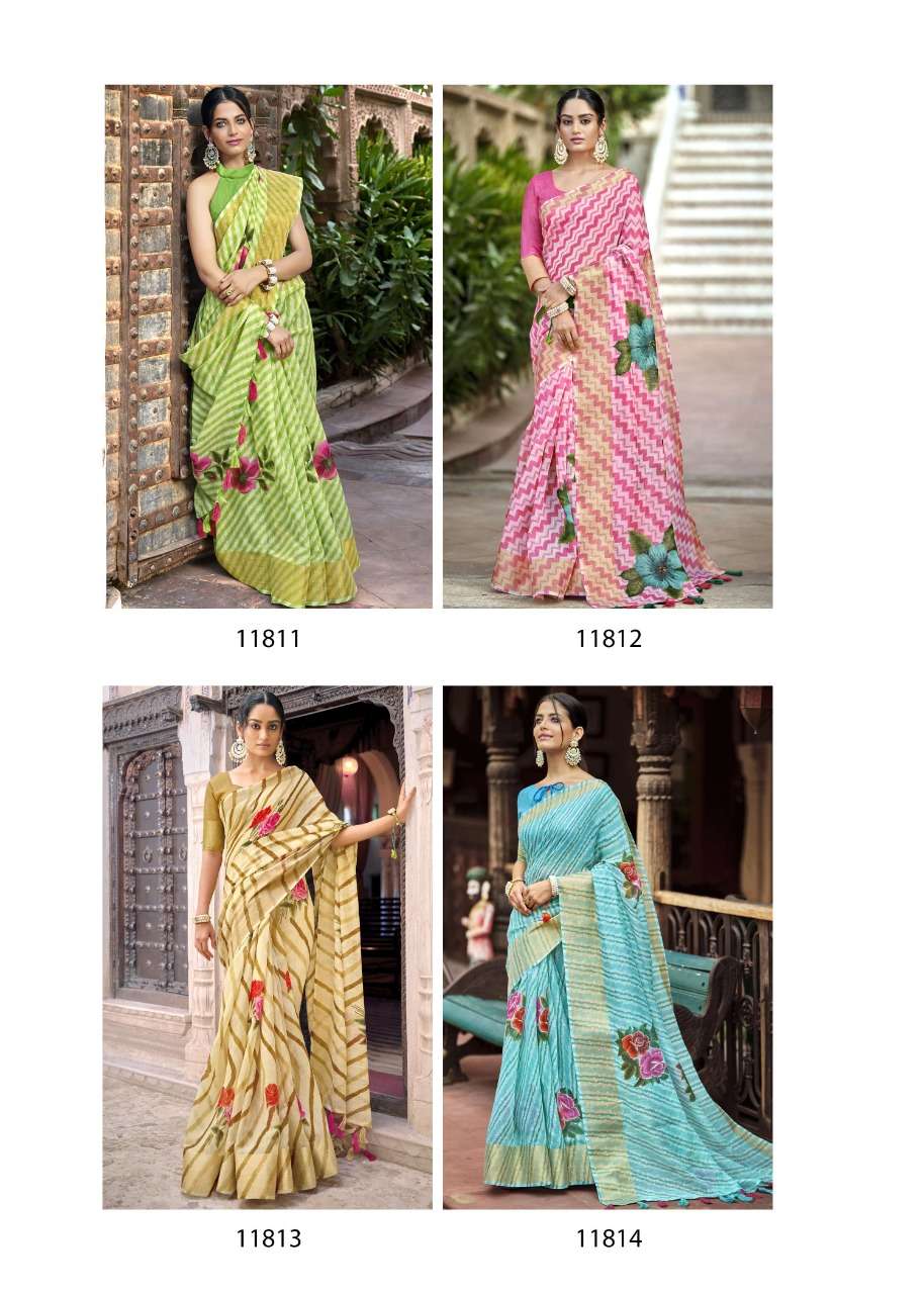 GANGAUR BY TRIVENI 11811 TO 11818 SERIES INDIAN TRADITIONAL WEAR COLLECTION BEAUTIFUL STYLISH FANCY COLORFUL PARTY WEAR & OCCASIONAL WEAR LINEN COTTON SAREES AT WHOLESALE PRICE