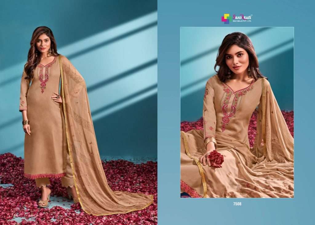 SUBLIME BY SANSKRUTI SILK MILLS 7507 TO 7512 SERIES BEAUTIFUL SUITS COLORFUL STYLISH FANCY CASUAL WEAR & ETHNIC WEAR PURE JAM SILK EMBROIDERED DRESSES AT WHOLESALE PRICE