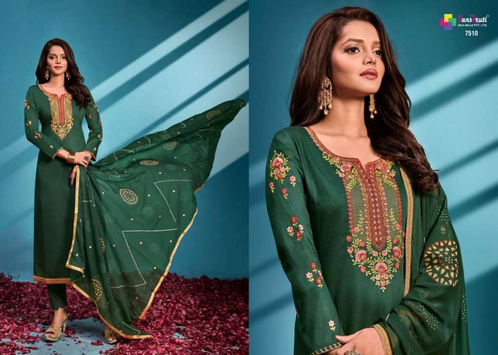 SUBLIME BY SANSKRUTI SILK MILLS 7507 TO 7512 SERIES BEAUTIFUL SUITS COLORFUL STYLISH FANCY CASUAL WEAR & ETHNIC WEAR PURE JAM SILK EMBROIDERED DRESSES AT WHOLESALE PRICE