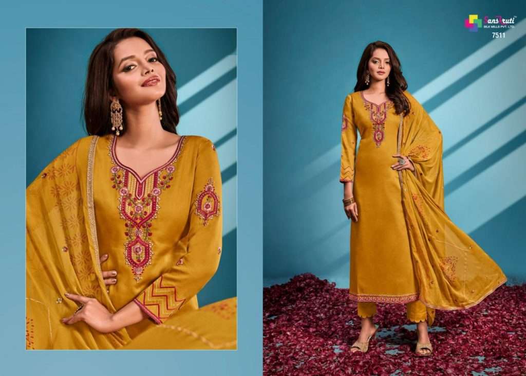 SUBLIME BY SANSKRUTI SILK MILLS 7507 TO 7512 SERIES BEAUTIFUL SUITS COLORFUL STYLISH FANCY CASUAL WEAR & ETHNIC WEAR PURE JAM SILK EMBROIDERED DRESSES AT WHOLESALE PRICE