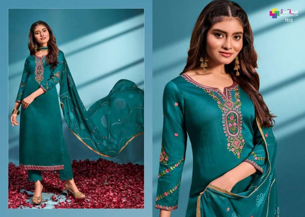 SUBLIME BY SANSKRUTI SILK MILLS 7507 TO 7512 SERIES BEAUTIFUL SUITS COLORFUL STYLISH FANCY CASUAL WEAR & ETHNIC WEAR PURE JAM SILK EMBROIDERED DRESSES AT WHOLESALE PRICE