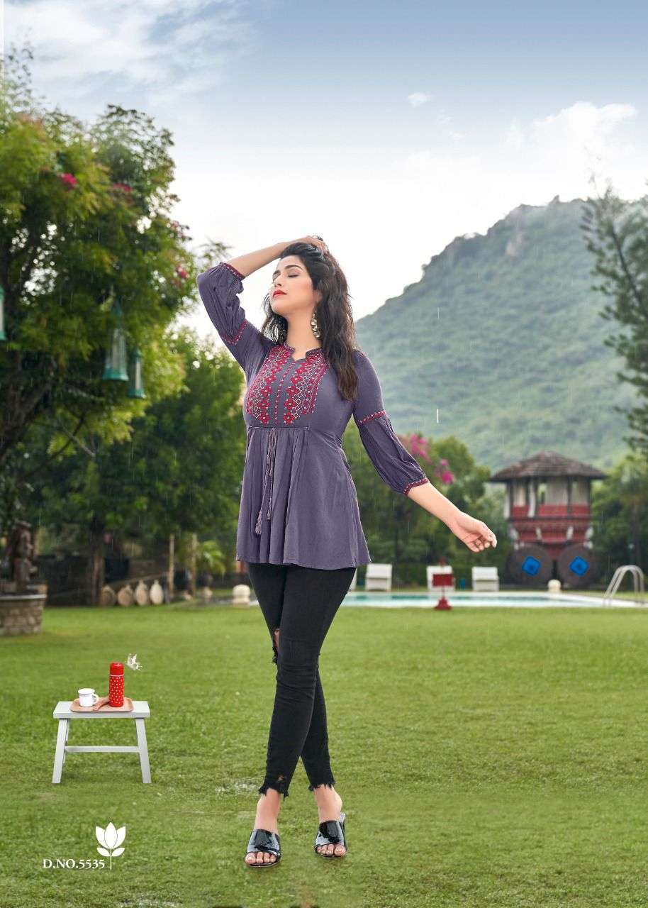 BOLD VOL-5 BY YAMI FASHION 5531 TO 5539 SERIES BEAUTIFUL COLORFUL STYLISH FANCY CASUAL WEAR & READY TO WEAR HEAVY RAYON EMBROIDERED TOPS AT WHOLESALE PRICE