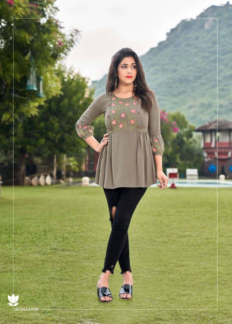 BOLD VOL-5 BY YAMI FASHION 5531 TO 5539 SERIES BEAUTIFUL COLORFUL STYLISH FANCY CASUAL WEAR & READY TO WEAR HEAVY RAYON EMBROIDERED TOPS AT WHOLESALE PRICE