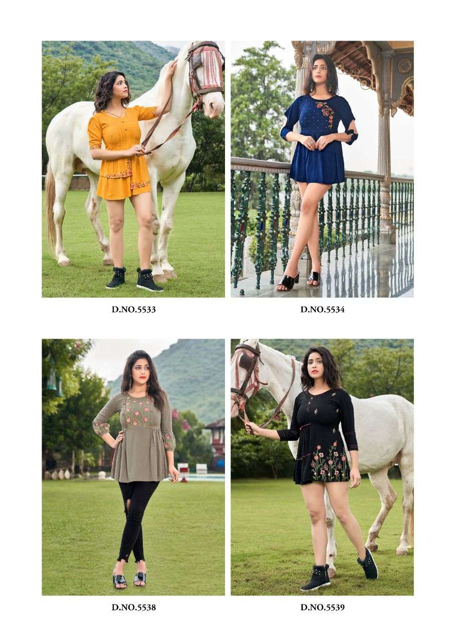 BOLD VOL-5 BY YAMI FASHION 5531 TO 5539 SERIES BEAUTIFUL COLORFUL STYLISH FANCY CASUAL WEAR & READY TO WEAR HEAVY RAYON EMBROIDERED TOPS AT WHOLESALE PRICE