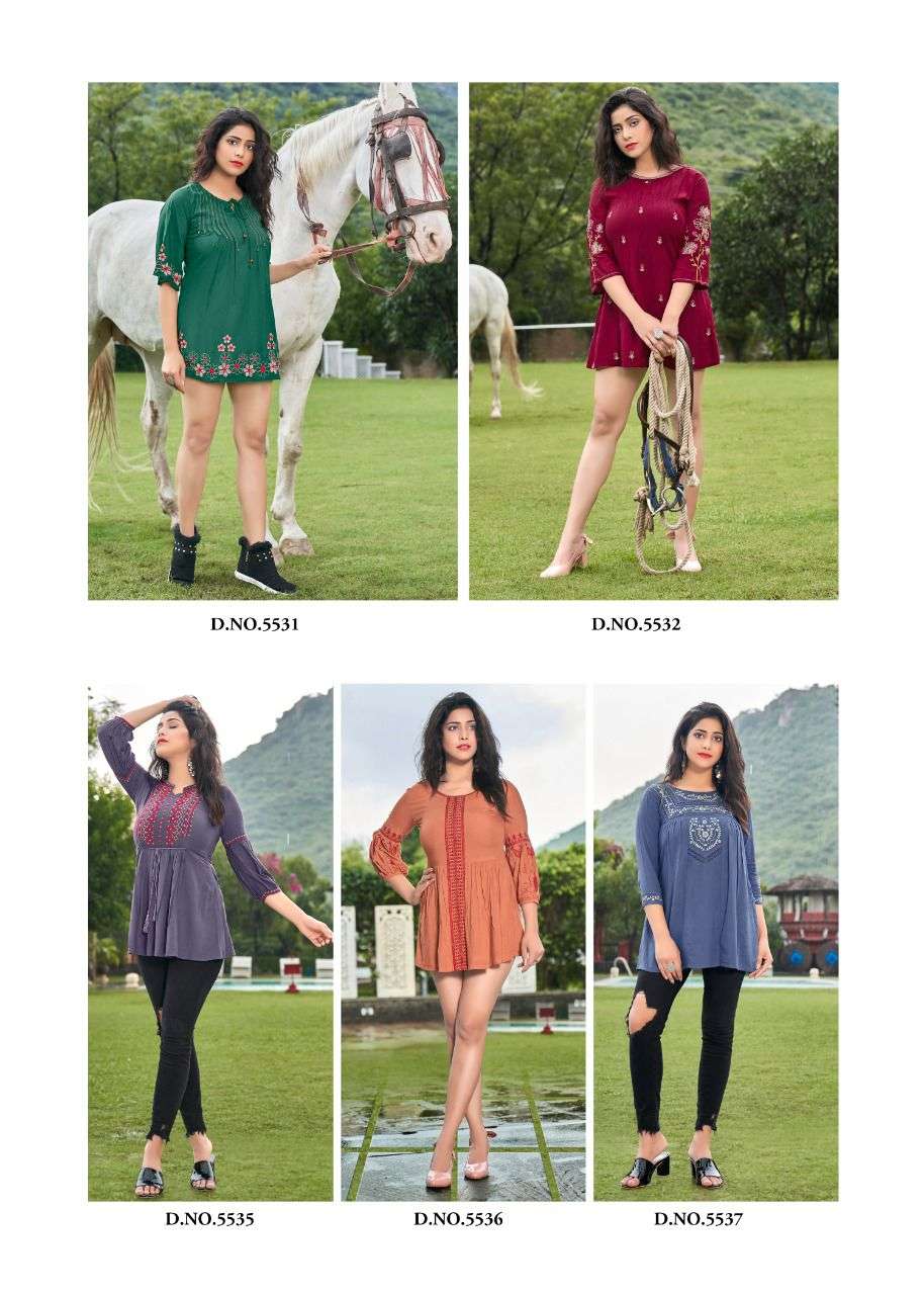 BOLD VOL-5 BY YAMI FASHION 5531 TO 5539 SERIES BEAUTIFUL COLORFUL STYLISH FANCY CASUAL WEAR & READY TO WEAR HEAVY RAYON EMBROIDERED TOPS AT WHOLESALE PRICE