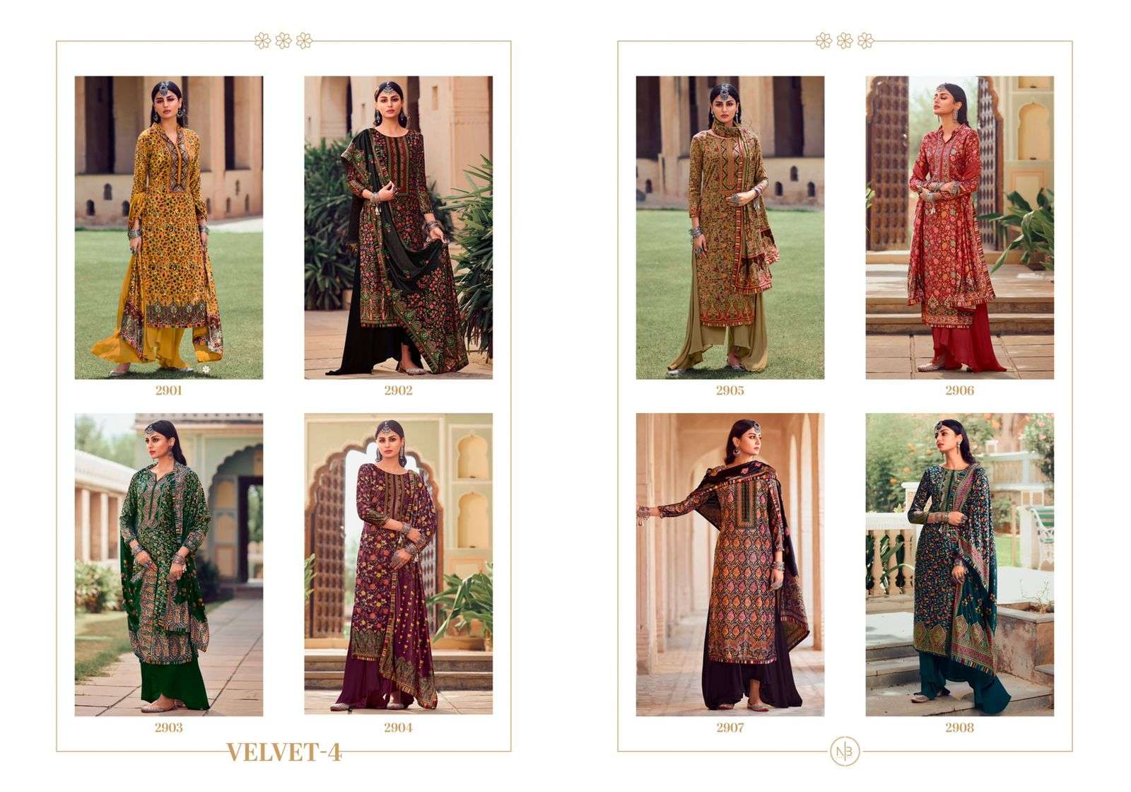 VELVET VOL-4 BY CHARMY 2901 TO 2908 SERIES BEAUTIFUL STYLISH SHARARA SUITS FANCY COLORFUL CASUAL WEAR & ETHNIC WEAR & READY TO WEAR VELVET DIGITAL PRINTED DRESSES AT WHOLESALE PRICE