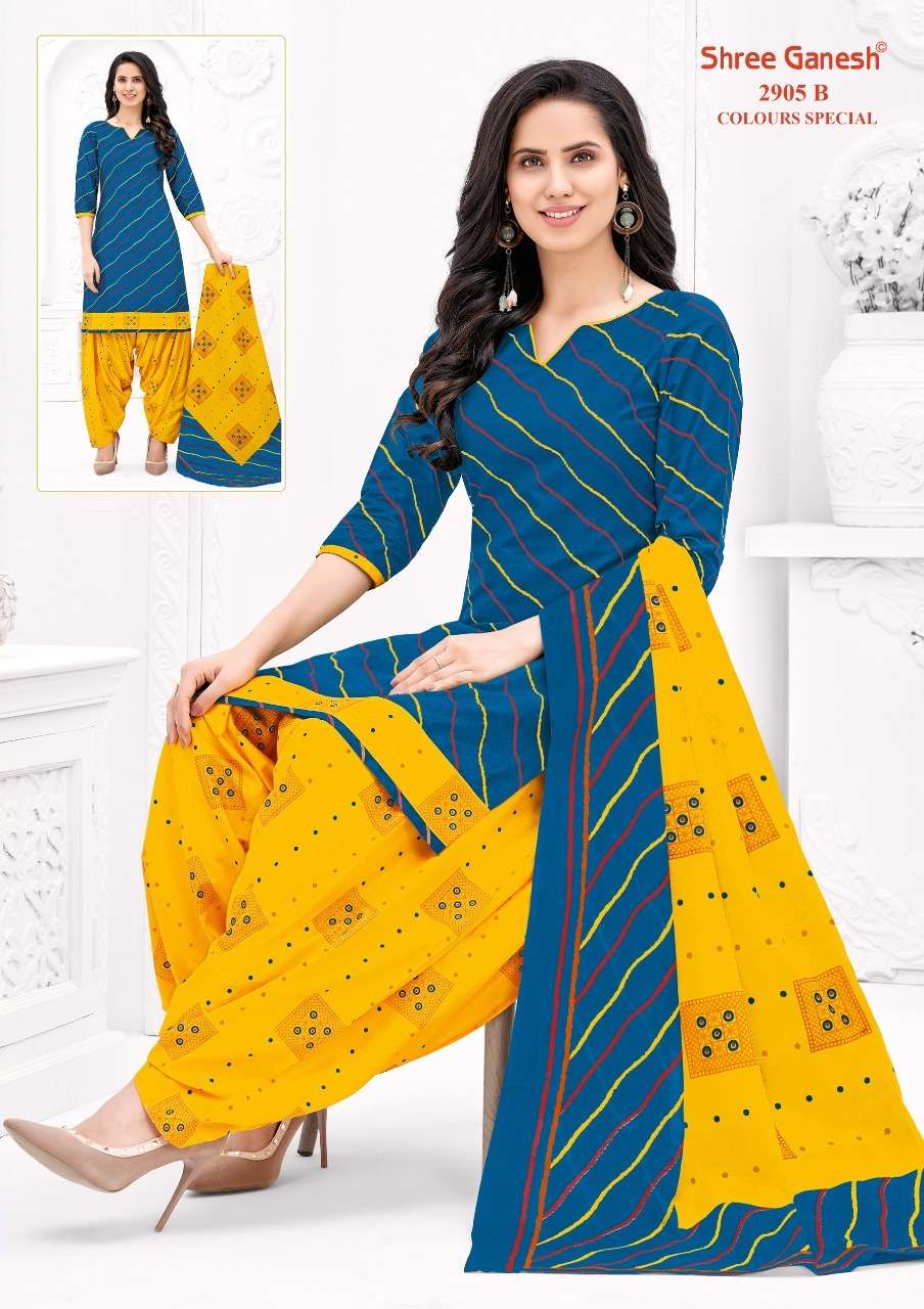 COLOUR SPECIAL 2905 BY SHREE GANESH 2905-A TO 2905-D SERIES BEAUTIFUL STYLISH SHARARA SUITS FANCY COLORFUL CASUAL WEAR & ETHNIC WEAR & READY TO WEAR PURE COTTON PRINTED DRESSES AT WHOLESALE PRICE