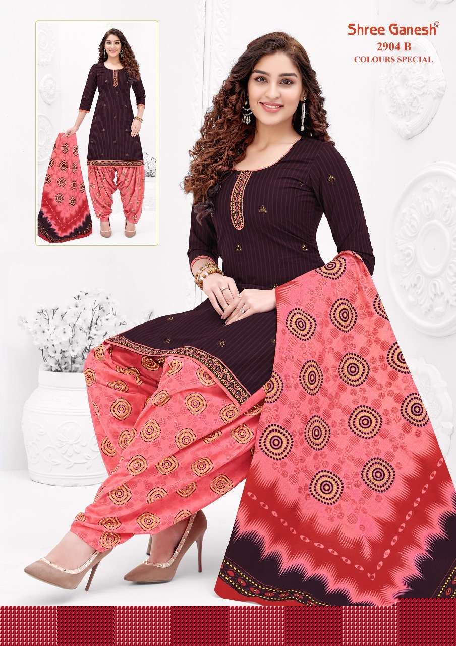 COLOUR SPECIAL 2904 BY SHREE GANESH 2904-A TO 2904-D SERIES BEAUTIFUL STYLISH SHARARA SUITS FANCY COLORFUL CASUAL WEAR & ETHNIC WEAR & READY TO WEAR PURE COTTON PRINTED DRESSES AT WHOLESALE PRICE