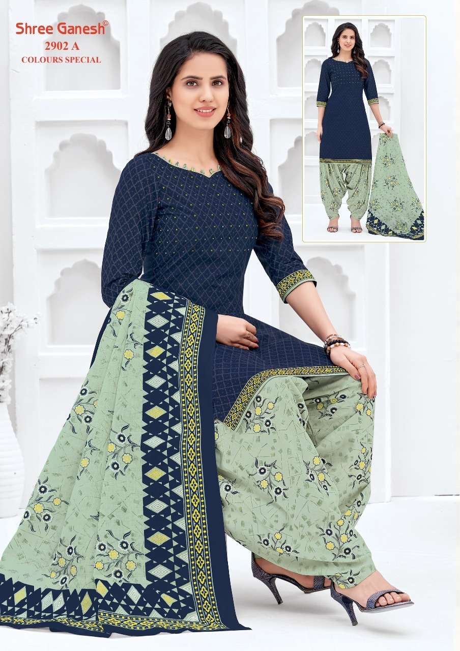 COLOUR SPECIAL 2902 BY SHREE GANESH 2902-A TO 2902-D SERIES BEAUTIFUL STYLISH SHARARA SUITS FANCY COLORFUL CASUAL WEAR & ETHNIC WEAR & READY TO WEAR PURE COTTON PRINTED DRESSES AT WHOLESALE PRICE