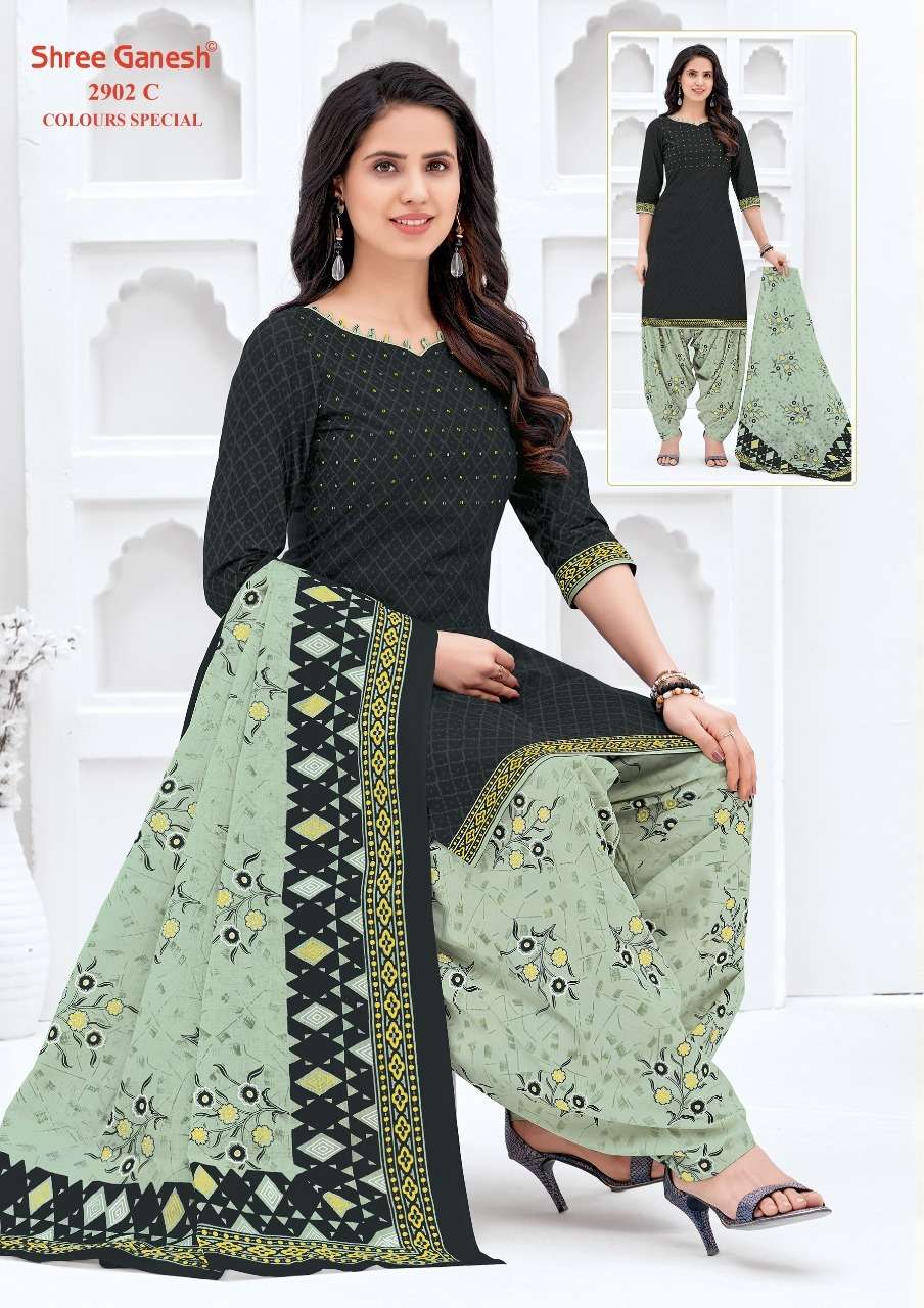 COLOUR SPECIAL 2902 BY SHREE GANESH 2902-A TO 2902-D SERIES BEAUTIFUL STYLISH SHARARA SUITS FANCY COLORFUL CASUAL WEAR & ETHNIC WEAR & READY TO WEAR PURE COTTON PRINTED DRESSES AT WHOLESALE PRICE