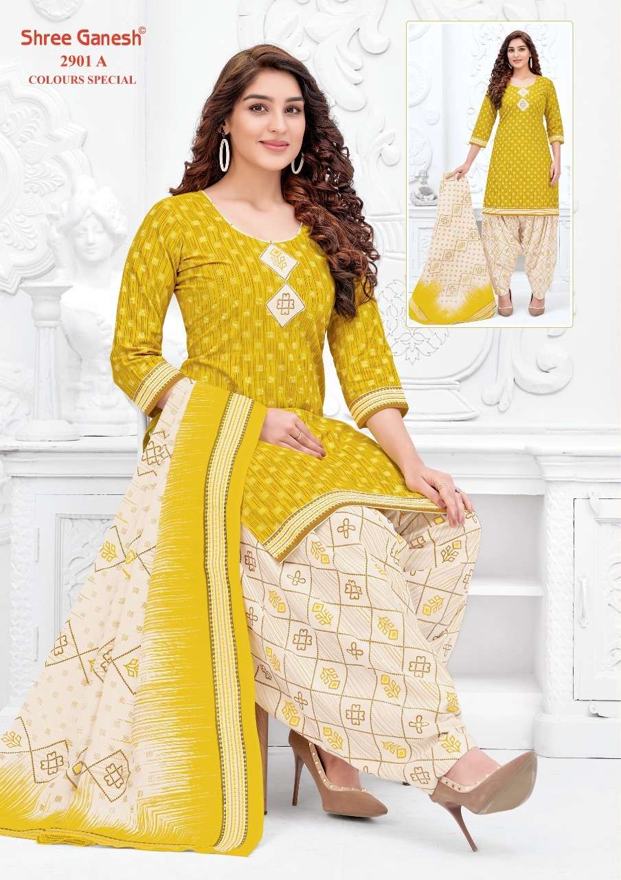 COLOUR SPECIAL 2901 BY SHREE GANESH 2901-A TO 2901-D SERIES BEAUTIFUL STYLISH SHARARA SUITS FANCY COLORFUL CASUAL WEAR & ETHNIC WEAR & READY TO WEAR PURE COTTON PRINTED DRESSES AT WHOLESALE PRICE