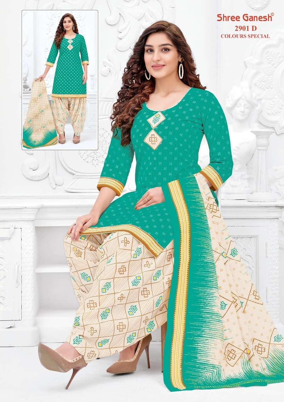 COLOUR SPECIAL 2901 BY SHREE GANESH 2901-A TO 2901-D SERIES BEAUTIFUL STYLISH SHARARA SUITS FANCY COLORFUL CASUAL WEAR & ETHNIC WEAR & READY TO WEAR PURE COTTON PRINTED DRESSES AT WHOLESALE PRICE