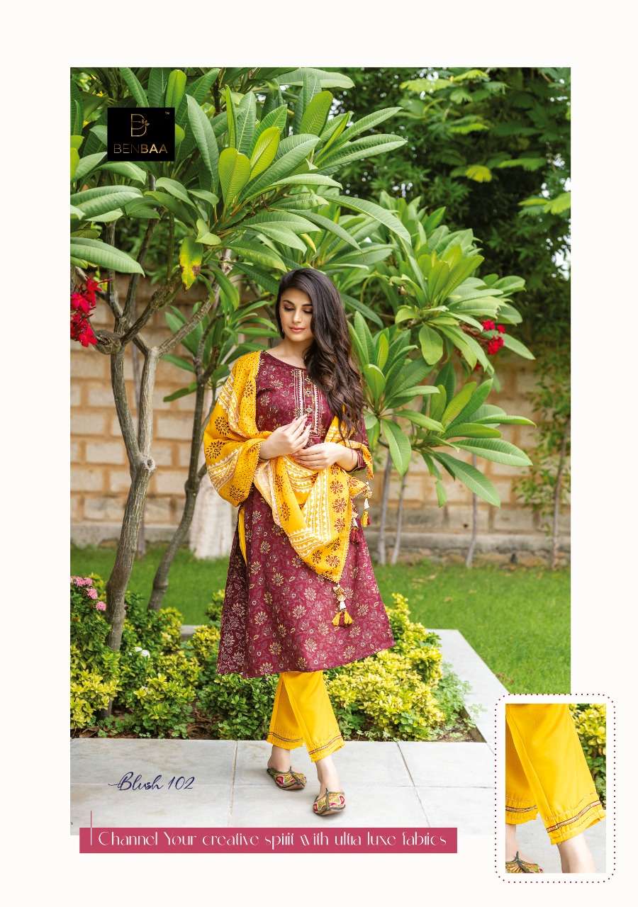 BLUSH BY BENBAA 101 TO 108 SERIES BEAUTIFUL SUITS COLORFUL STYLISH FANCY CASUAL WEAR & ETHNIC WEAR JAM COTTON PRINT DRESSES AT WHOLESALE PRICE