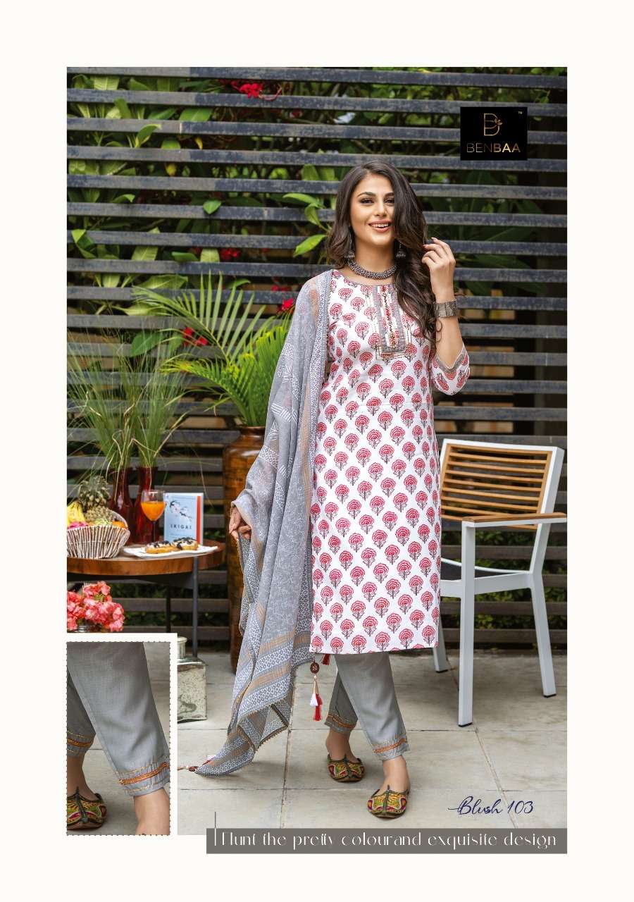 BLUSH BY BENBAA 101 TO 108 SERIES BEAUTIFUL SUITS COLORFUL STYLISH FANCY CASUAL WEAR & ETHNIC WEAR JAM COTTON PRINT DRESSES AT WHOLESALE PRICE