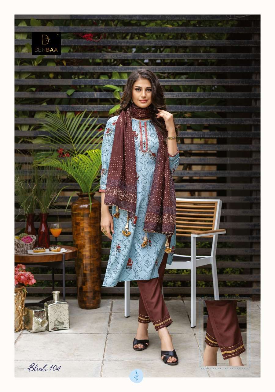BLUSH BY BENBAA 101 TO 108 SERIES BEAUTIFUL SUITS COLORFUL STYLISH FANCY CASUAL WEAR & ETHNIC WEAR JAM COTTON PRINT DRESSES AT WHOLESALE PRICE