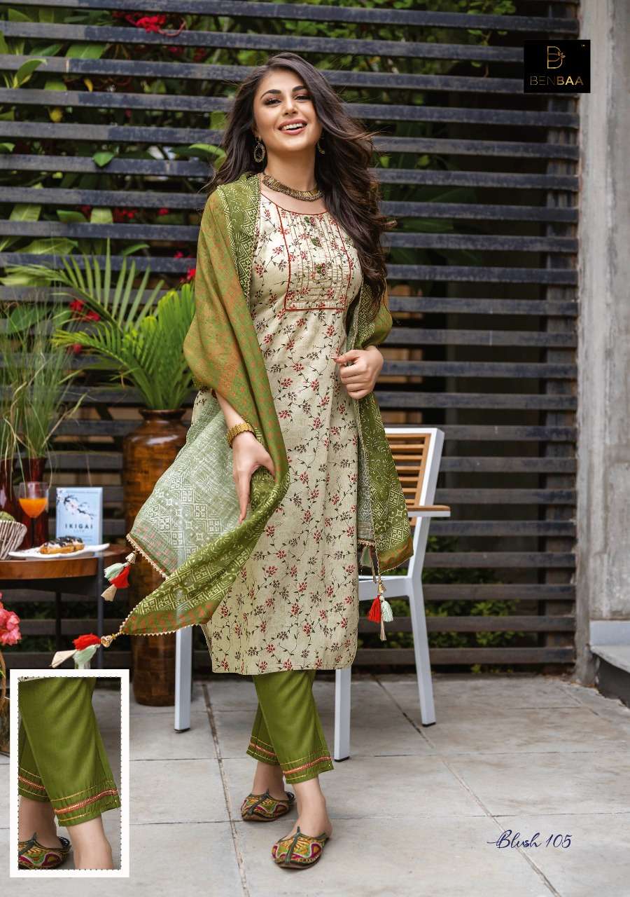 BLUSH BY BENBAA 101 TO 108 SERIES BEAUTIFUL SUITS COLORFUL STYLISH FANCY CASUAL WEAR & ETHNIC WEAR JAM COTTON PRINT DRESSES AT WHOLESALE PRICE