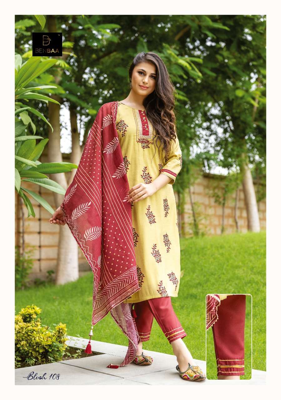BLUSH BY BENBAA 101 TO 108 SERIES BEAUTIFUL SUITS COLORFUL STYLISH FANCY CASUAL WEAR & ETHNIC WEAR JAM COTTON PRINT DRESSES AT WHOLESALE PRICE