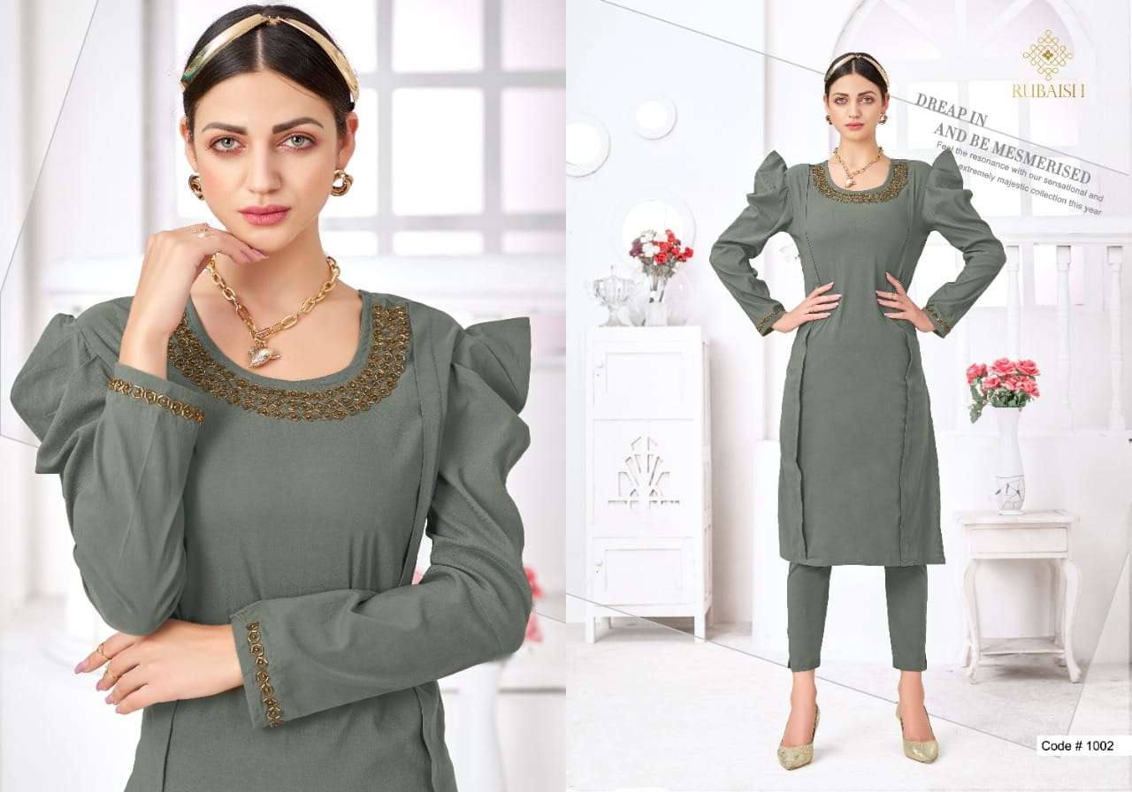 BLING BY RUMAISH 1001 TO 1005 SERIES DESIGNER STYLISH FANCY COLORFUL BEAUTIFUL PARTY WEAR & ETHNIC WEAR COLLECTION COTTON EMBROIDERED KURTIS WITH BOTTOM AT WHOLESALE PRICE