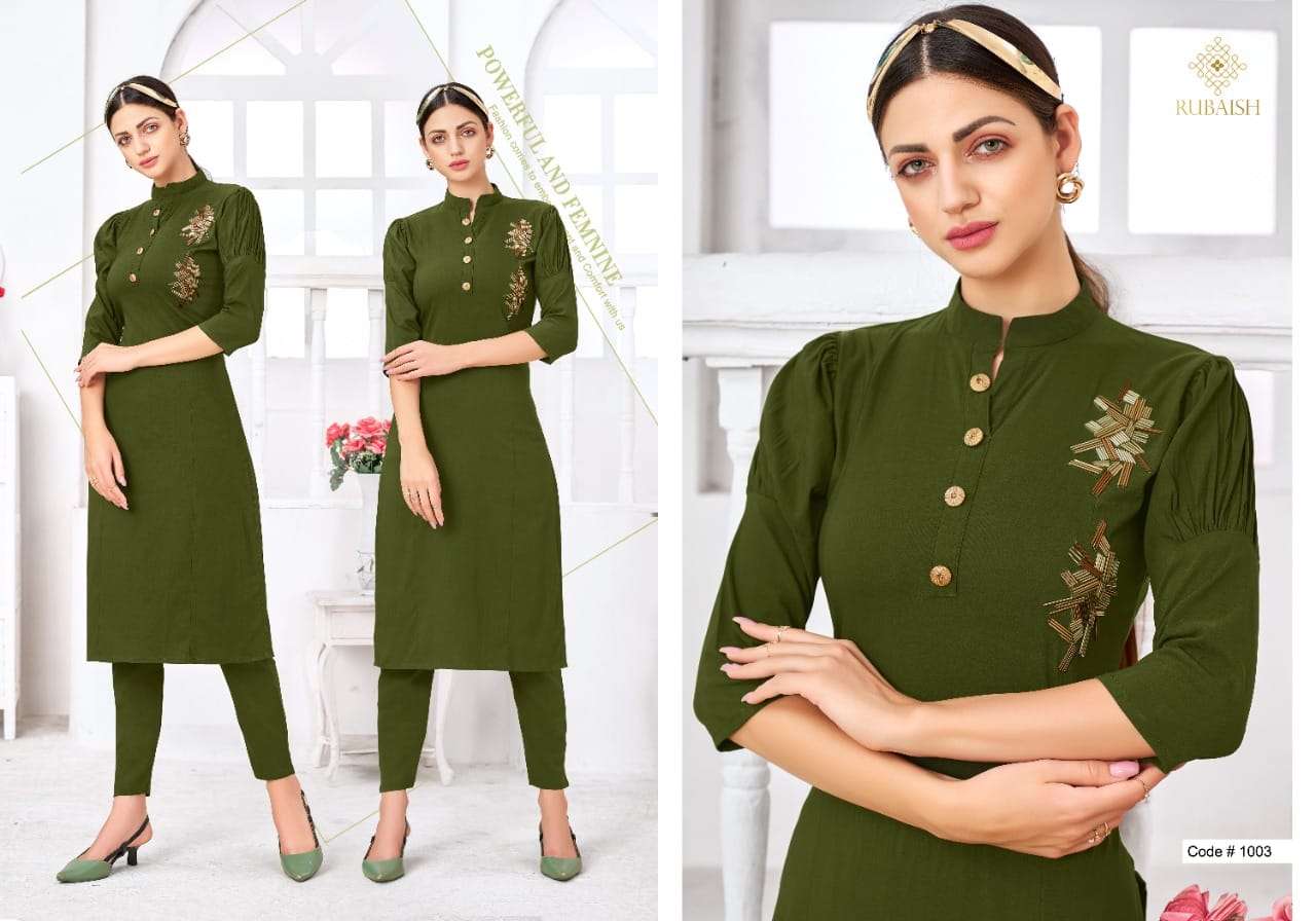 BLING BY RUMAISH 1001 TO 1005 SERIES DESIGNER STYLISH FANCY COLORFUL BEAUTIFUL PARTY WEAR & ETHNIC WEAR COLLECTION COTTON EMBROIDERED KURTIS WITH BOTTOM AT WHOLESALE PRICE