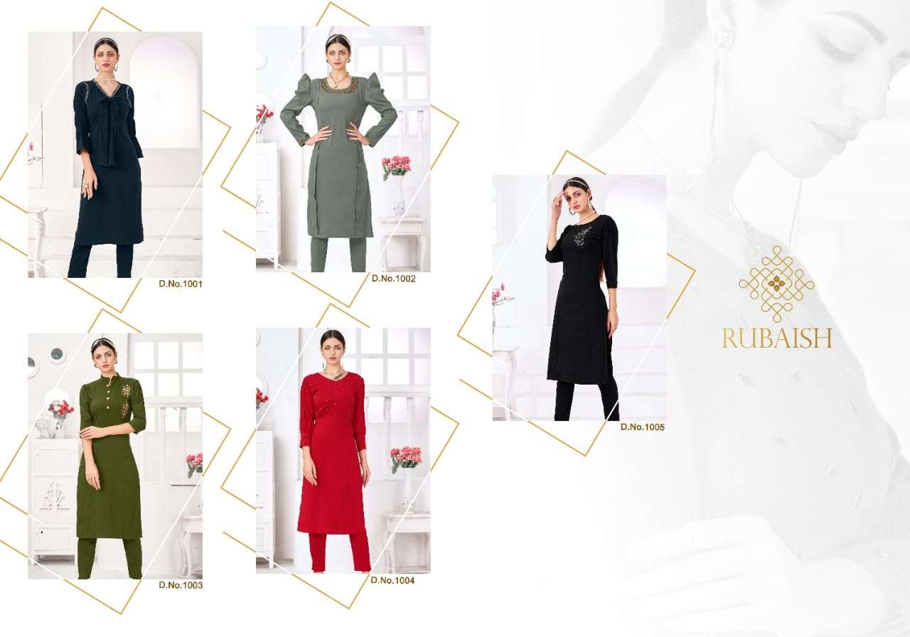 BLING BY RUMAISH 1001 TO 1005 SERIES DESIGNER STYLISH FANCY COLORFUL BEAUTIFUL PARTY WEAR & ETHNIC WEAR COLLECTION COTTON EMBROIDERED KURTIS WITH BOTTOM AT WHOLESALE PRICE
