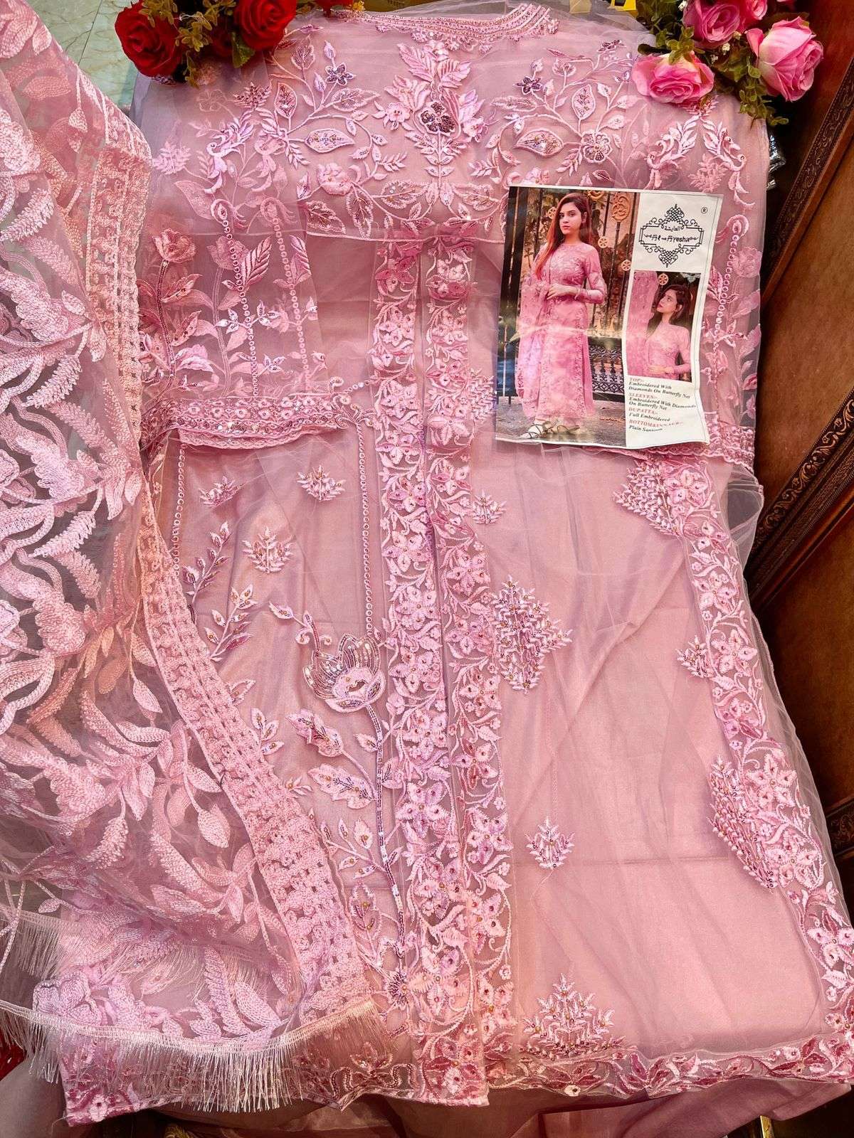 AL AYESHA 03 BY FASHID WHOLESALE DESIGNER PAKISTANI SUITS BEAUTIFUL FANCY COLORFUL STYLISH PARTY WEAR & OCCASIONAL WEAR BUTTERFLY NET EMBROIDERY DRESSES AT WHOLESALE PRICE