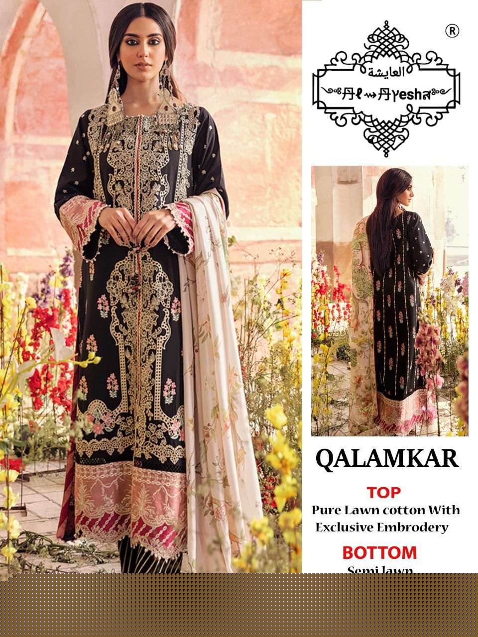 QALAMKAR BY AL AYESHA DESIGNER PAKISTANI SUITS BEAUTIFUL FANCY COLORFUL STYLISH PARTY WEAR & OCCASIONAL WEAR PURE LAWN COTTON PRINT EMBROIDERY DRESSES AT WHOLESALE PRICE