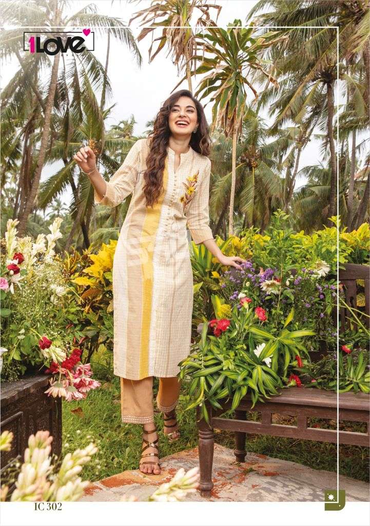 INDI CHIC VOL-3 BY 1 LOVE 301 TO 309 SERIES DESIGNER STYLISH FANCY COLORFUL BEAUTIFUL PARTY WEAR & ETHNIC WEAR COLLECTION HANDLOOM COTTON KURTIS WITH BOTTOM AT WHOLESALE PRICE