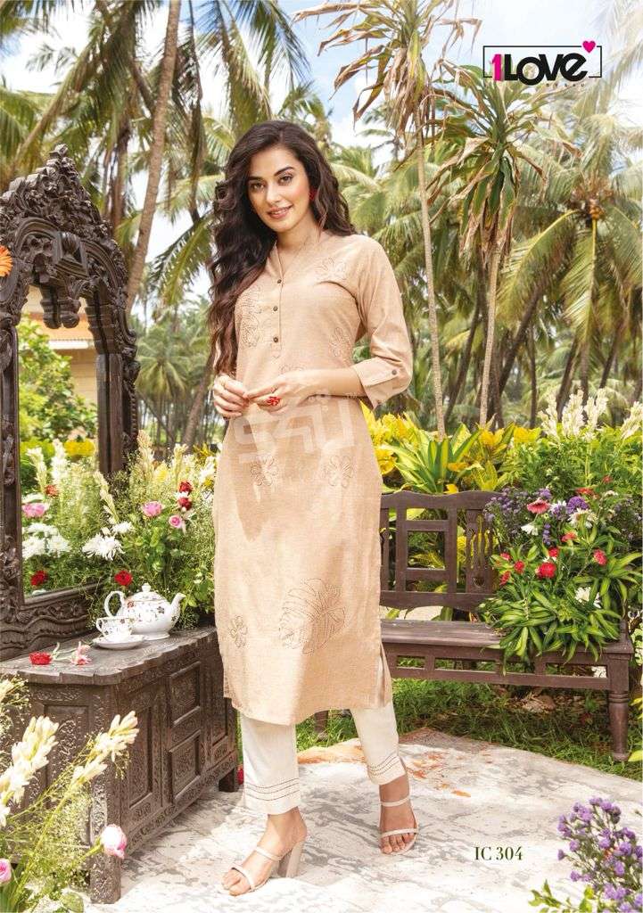 INDI CHIC VOL-3 BY 1 LOVE 301 TO 309 SERIES DESIGNER STYLISH FANCY COLORFUL BEAUTIFUL PARTY WEAR & ETHNIC WEAR COLLECTION HANDLOOM COTTON KURTIS WITH BOTTOM AT WHOLESALE PRICE
