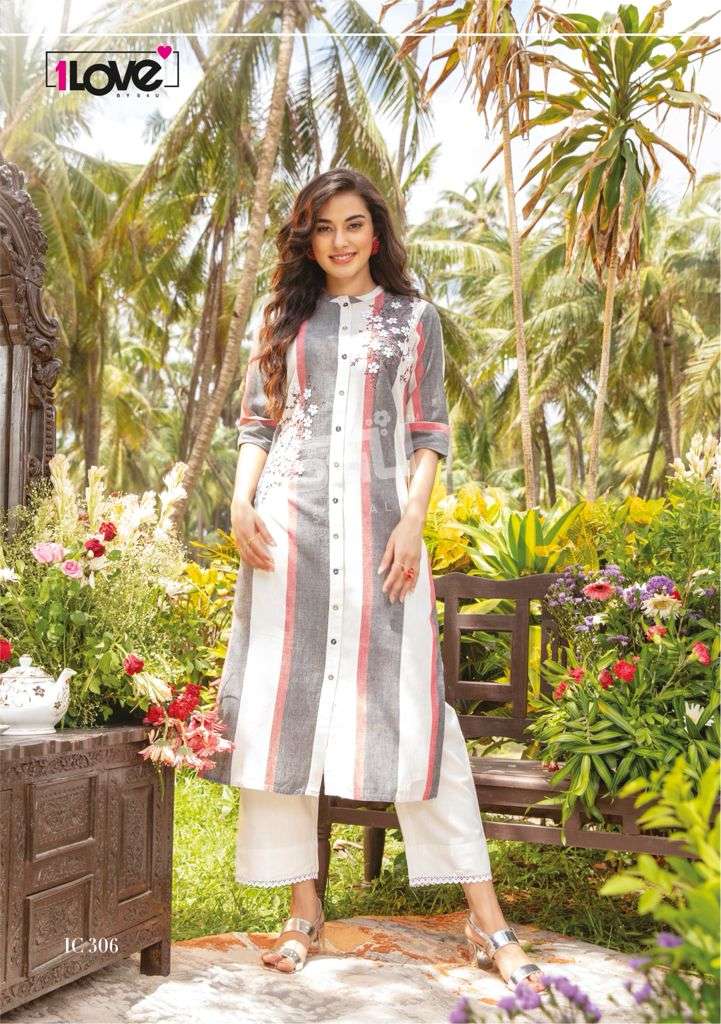 INDI CHIC VOL-3 BY 1 LOVE 301 TO 309 SERIES DESIGNER STYLISH FANCY COLORFUL BEAUTIFUL PARTY WEAR & ETHNIC WEAR COLLECTION HANDLOOM COTTON KURTIS WITH BOTTOM AT WHOLESALE PRICE