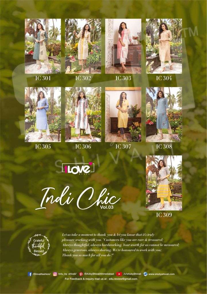 INDI CHIC VOL-3 BY 1 LOVE 301 TO 309 SERIES DESIGNER STYLISH FANCY COLORFUL BEAUTIFUL PARTY WEAR & ETHNIC WEAR COLLECTION HANDLOOM COTTON KURTIS WITH BOTTOM AT WHOLESALE PRICE