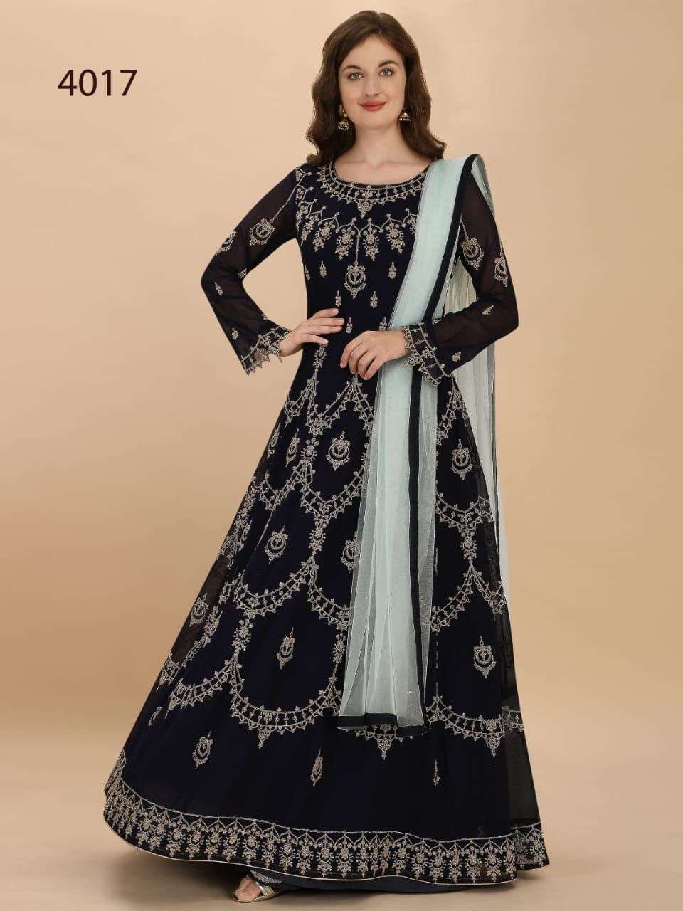 AVIGHAYA 4015 SERIES BY AVIGHAYA 4015 TO 4018 SERIES BEAUTIFUL STYLISH ANARKALI SUITS FANCY COLORFUL CASUAL WEAR & ETHNIC WEAR & READY TO WEAR REAL GEORGETTE DRESSES AT WHOLESALE PRICE