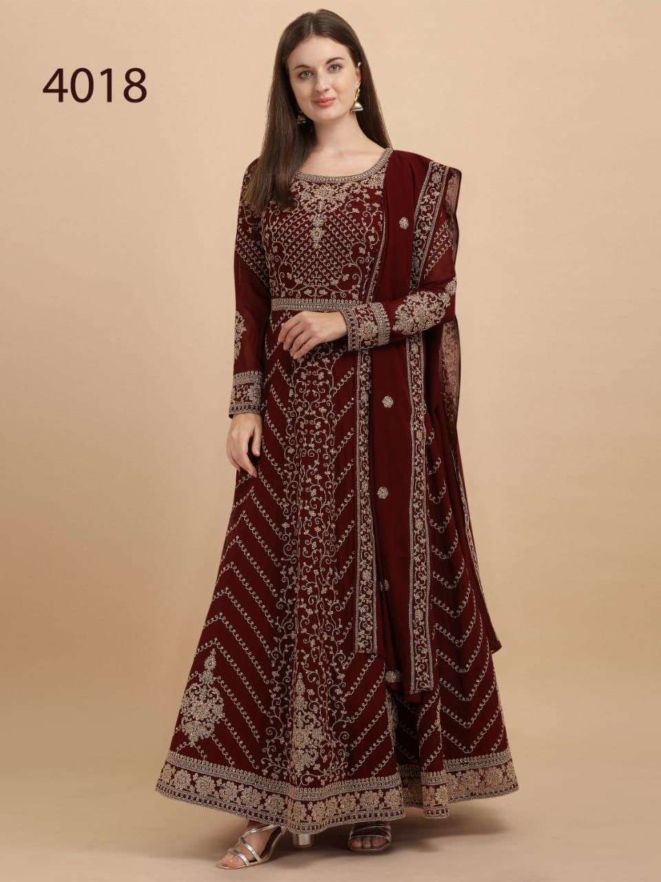 AVIGHAYA 4015 SERIES BY AVIGHAYA 4015 TO 4018 SERIES BEAUTIFUL STYLISH ANARKALI SUITS FANCY COLORFUL CASUAL WEAR & ETHNIC WEAR & READY TO WEAR REAL GEORGETTE DRESSES AT WHOLESALE PRICE
