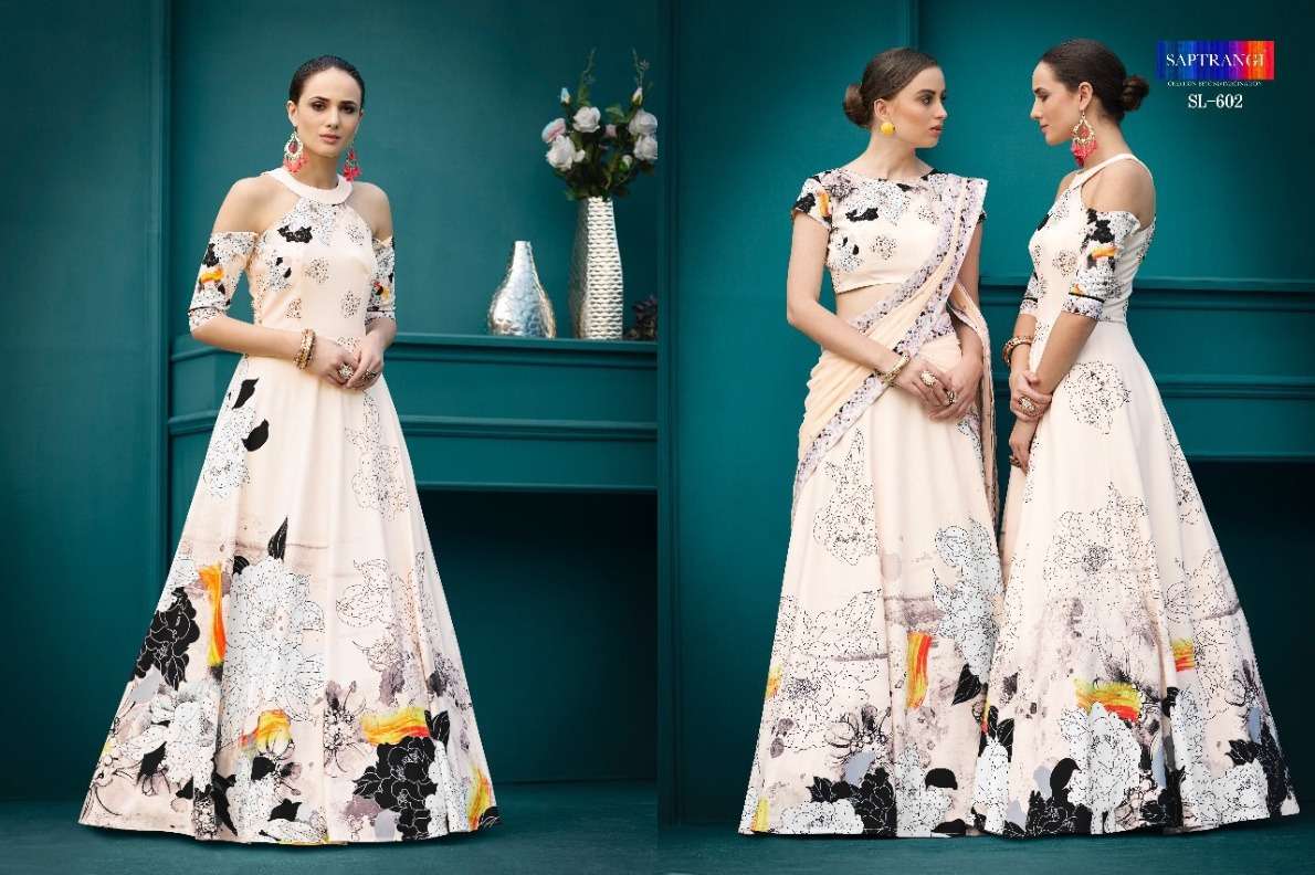 SAPTRANGI SL-601 SERIES BY SAPTRANGI SL-601 TO SL-607 SERIES BEAUTIFUL STYLISH FANCY COLORFUL CASUAL WEAR & ETHNIC WEAR PURE NATURAL SILK GOWNS AT WHOLESALE PRICE