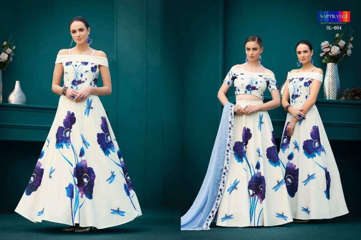 SAPTRANGI SL-601 SERIES BY SAPTRANGI SL-601 TO SL-607 SERIES BEAUTIFUL STYLISH FANCY COLORFUL CASUAL WEAR & ETHNIC WEAR PURE NATURAL SILK GOWNS AT WHOLESALE PRICE