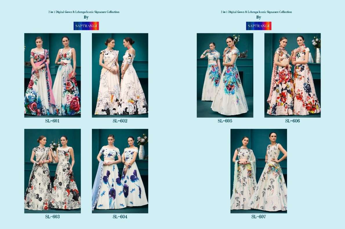 SAPTRANGI SL-601 SERIES BY SAPTRANGI SL-601 TO SL-607 SERIES BEAUTIFUL STYLISH FANCY COLORFUL CASUAL WEAR & ETHNIC WEAR PURE NATURAL SILK GOWNS AT WHOLESALE PRICE