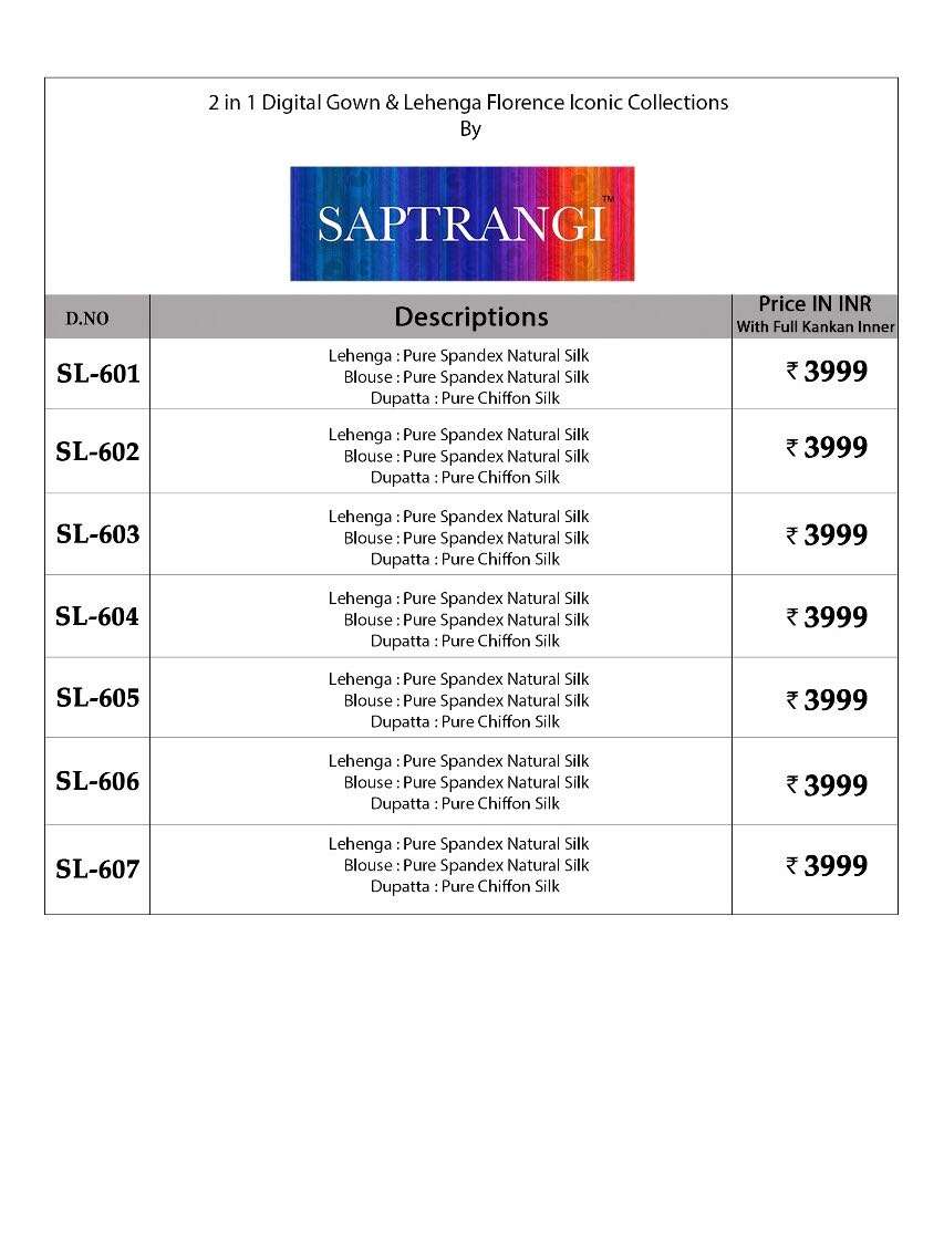 SAPTRANGI SL-601 SERIES BY SAPTRANGI SL-601 TO SL-607 SERIES BEAUTIFUL STYLISH FANCY COLORFUL CASUAL WEAR & ETHNIC WEAR PURE NATURAL SILK GOWNS AT WHOLESALE PRICE