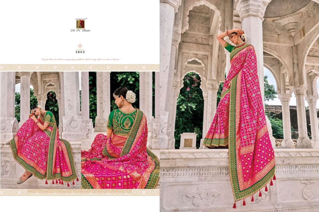 RAJ GHARANA BY M N SAREES 5801 TO 5819 SERIES INDIAN TRADITIONAL WEAR COLLECTION BEAUTIFUL STYLISH FANCY COLORFUL PARTY WEAR & OCCASIONAL WEAR FANCY SAREES AT WHOLESALE PRICE