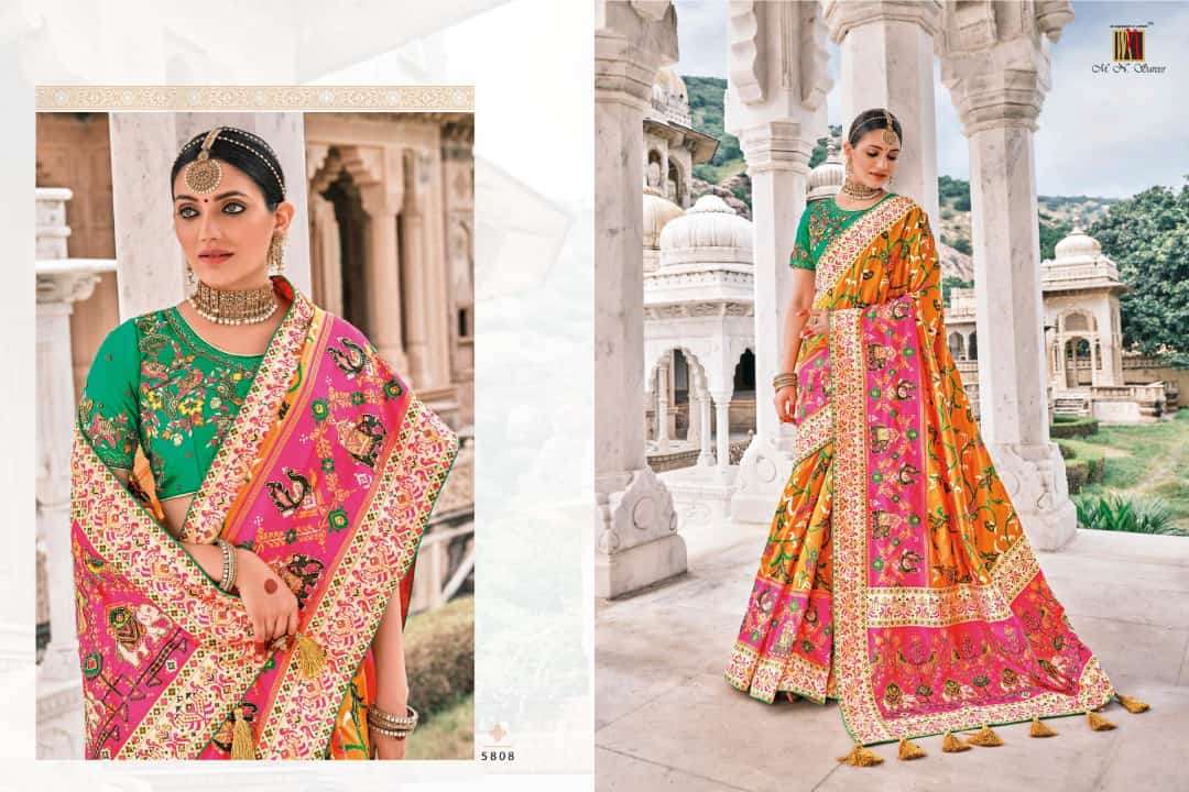RAJ GHARANA BY M N SAREES 5801 TO 5819 SERIES INDIAN TRADITIONAL WEAR COLLECTION BEAUTIFUL STYLISH FANCY COLORFUL PARTY WEAR & OCCASIONAL WEAR FANCY SAREES AT WHOLESALE PRICE