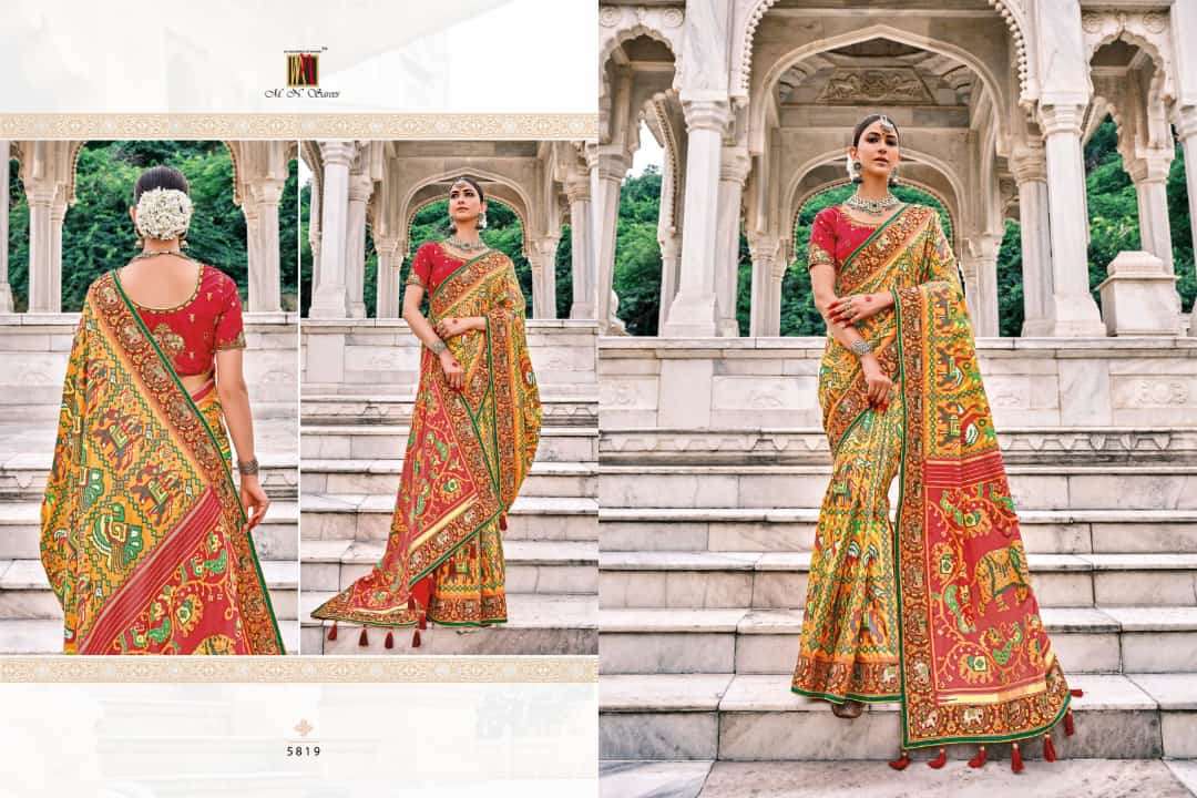 RAJ GHARANA BY M N SAREES 5801 TO 5819 SERIES INDIAN TRADITIONAL WEAR COLLECTION BEAUTIFUL STYLISH FANCY COLORFUL PARTY WEAR & OCCASIONAL WEAR FANCY SAREES AT WHOLESALE PRICE