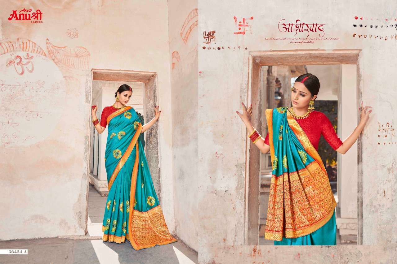 VISHNUPRIYA BY ANUSHREE 36424-A TO 36424-H SERIES INDIAN TRADITIONAL WEAR COLLECTION BEAUTIFUL STYLISH FANCY COLORFUL PARTY WEAR & OCCASIONAL WEAR SILK SAREES AT WHOLESALE PRICE