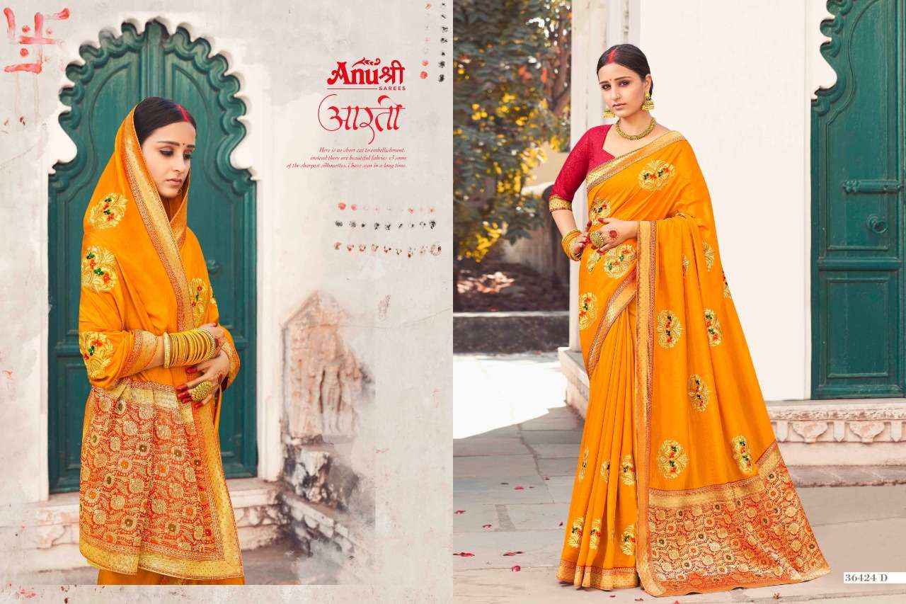 VISHNUPRIYA BY ANUSHREE 36424-A TO 36424-H SERIES INDIAN TRADITIONAL WEAR COLLECTION BEAUTIFUL STYLISH FANCY COLORFUL PARTY WEAR & OCCASIONAL WEAR SILK SAREES AT WHOLESALE PRICE