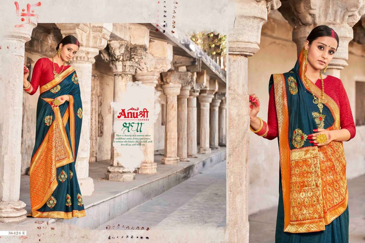 VISHNUPRIYA BY ANUSHREE 36424-A TO 36424-H SERIES INDIAN TRADITIONAL WEAR COLLECTION BEAUTIFUL STYLISH FANCY COLORFUL PARTY WEAR & OCCASIONAL WEAR SILK SAREES AT WHOLESALE PRICE