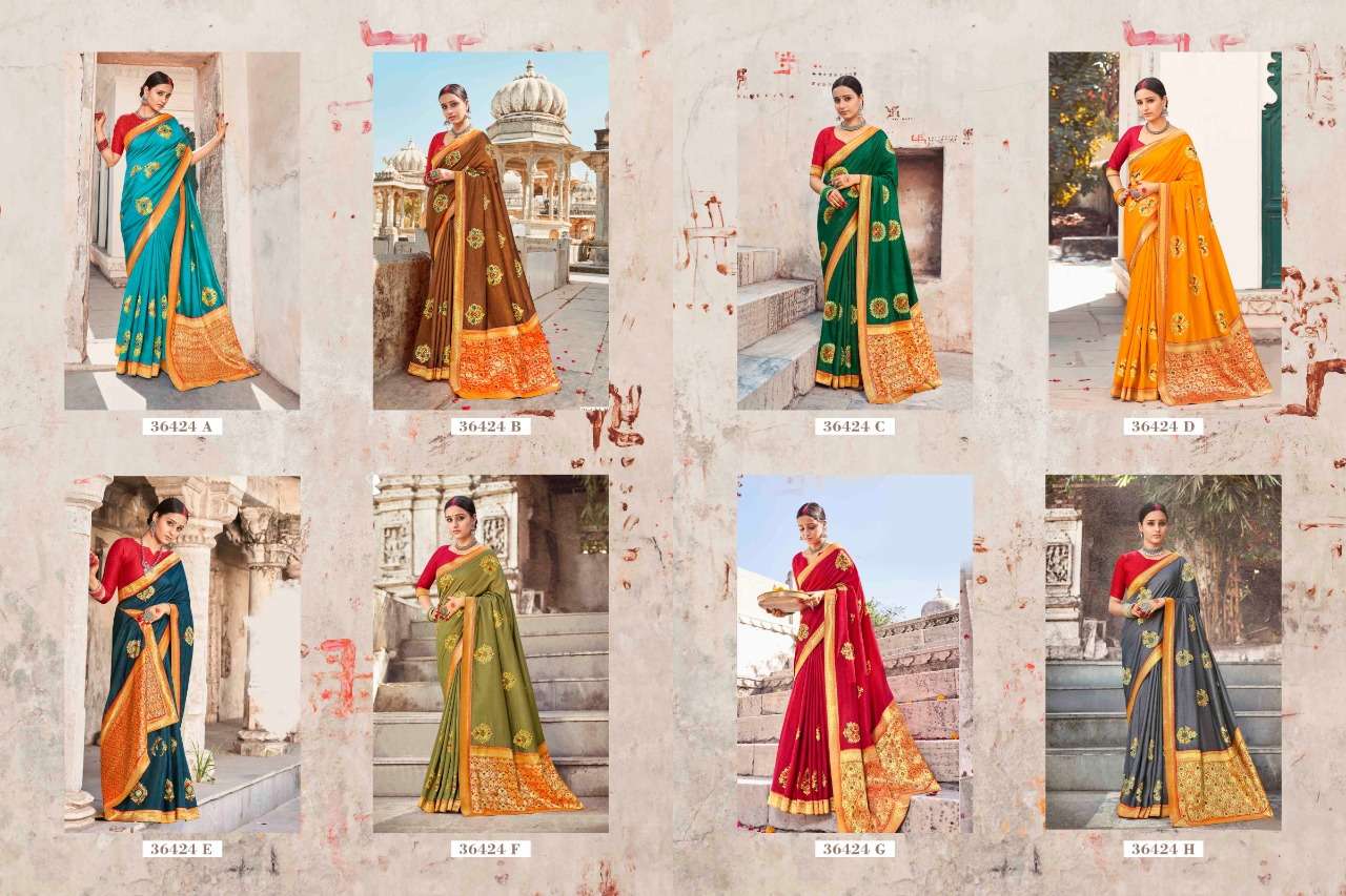 VISHNUPRIYA BY ANUSHREE 36424-A TO 36424-H SERIES INDIAN TRADITIONAL WEAR COLLECTION BEAUTIFUL STYLISH FANCY COLORFUL PARTY WEAR & OCCASIONAL WEAR SILK SAREES AT WHOLESALE PRICE