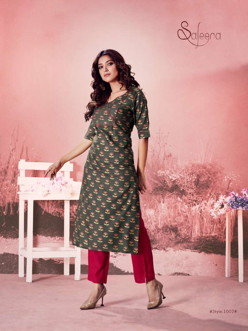 SALEENA BY Z BLACK 1001 TO 1006 SERIES DESIGNER STYLISH FANCY COLORFUL BEAUTIFUL PARTY WEAR & ETHNIC WEAR COLLECTION RAYON SLUB PRINT KURTIS WITH BOTTOM AT WHOLESALE PRICE