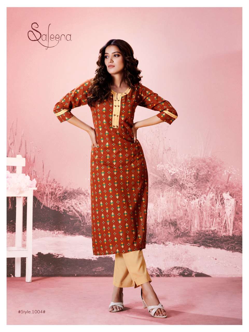 SALEENA BY Z BLACK 1001 TO 1006 SERIES DESIGNER STYLISH FANCY COLORFUL BEAUTIFUL PARTY WEAR & ETHNIC WEAR COLLECTION RAYON SLUB PRINT KURTIS WITH BOTTOM AT WHOLESALE PRICE