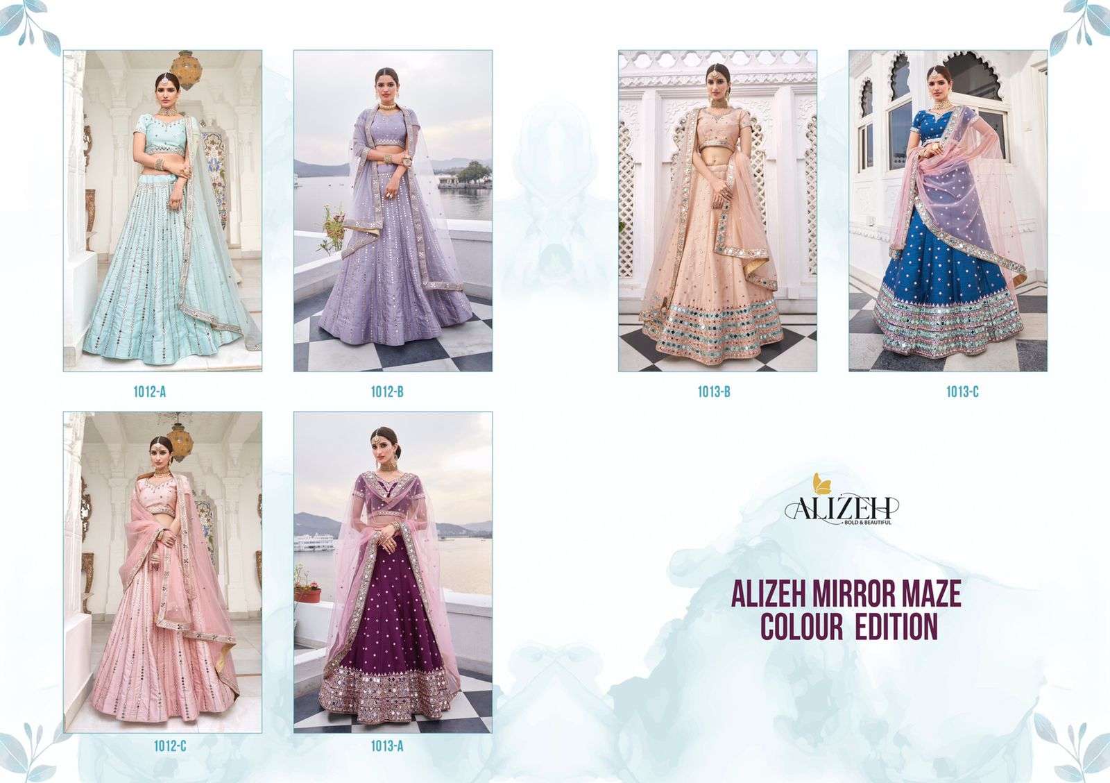 MIRROR MAZE COLOUR EDITION BY ALIZEH 1012-A TO 1013-C SERIES DESIGNER BEAUTIFUL NAVRATRI COLLECTION OCCASIONAL WEAR & PARTY WEAR HEAVY SILK LEHENGAS AT WHOLESALE PRICE