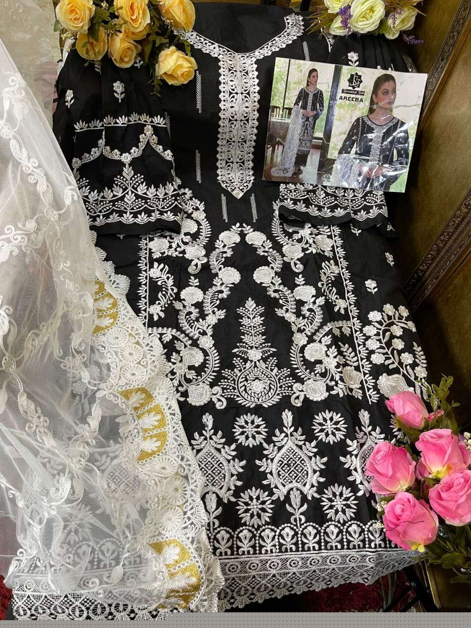 AREEBA BY TAWAKKAL FAB DESIGNER PAKISTANI SUITS BEAUTIFUL STYLISH FANCY COLORFUL PARTY WEAR & OCCASIONAL WEAR CAMBRIC COTTON EMBROIDERY DRESSES AT WHOLESALE PRICE