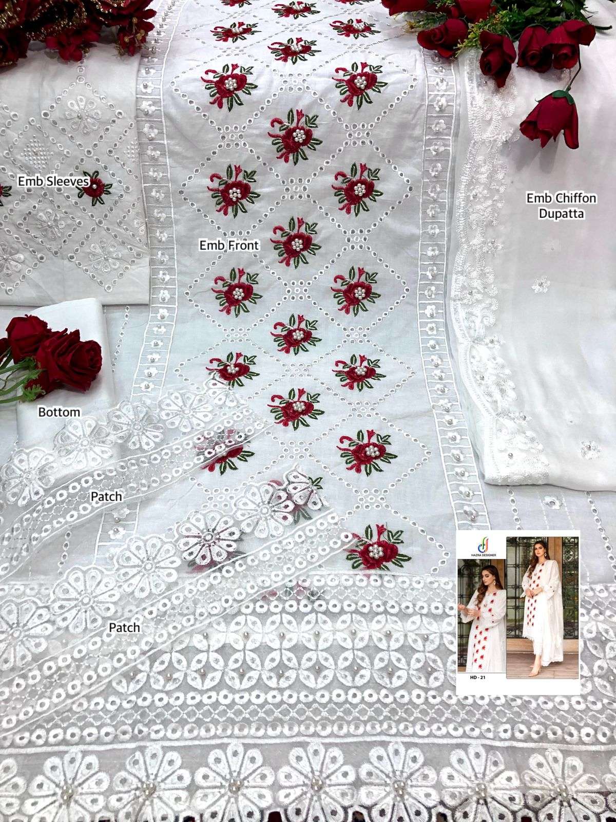 HAZRA HIT DESIGN 21 BY HAZRA DESIGNER PAKISTANI SUITS BEAUTIFUL FANCY COLORFUL STYLISH PARTY WEAR & OCCASIONAL WEAR PURE CAMBRIC COTTON WITH EMBROIDERY DRESSES AT WHOLESALE PRICE